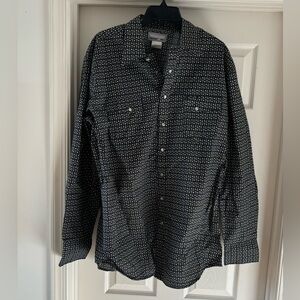 Wrangler Men's Black Patterned Long-Sleeve Shirt Size XL Tall